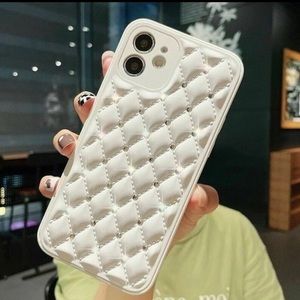 iPhone 11 white quilted case with rhinestones